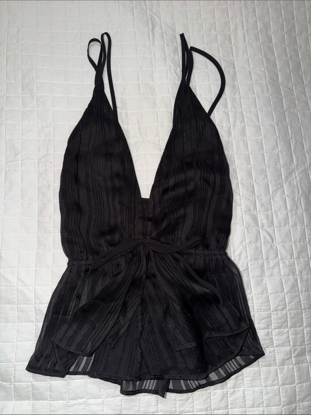 Express Black Sheer V-Neck Tie-Waist Camisole Top
